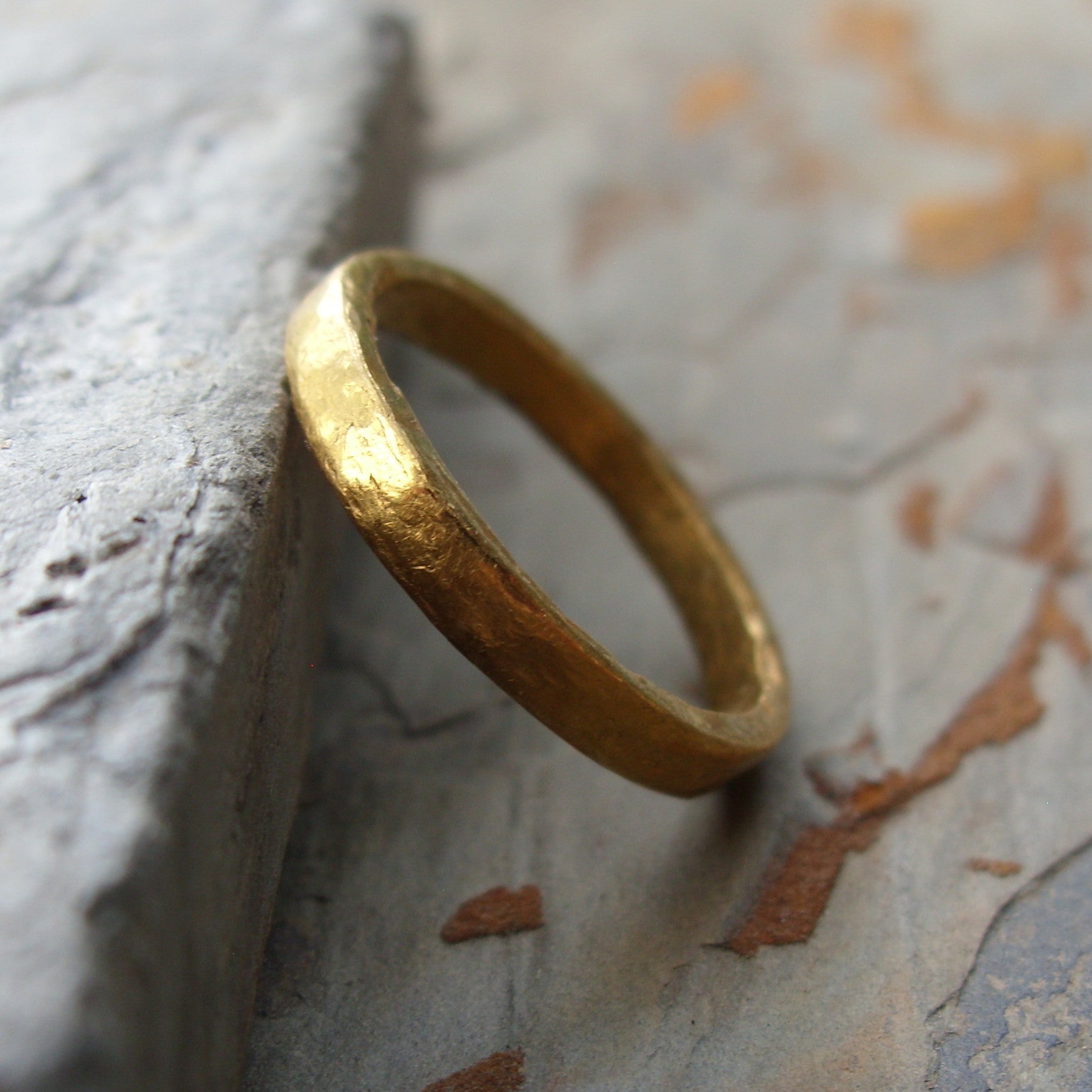 Pure Gold - Primitive 24k Wedding Ring - Artisan Hammered Flat Solid G –  brightsmith